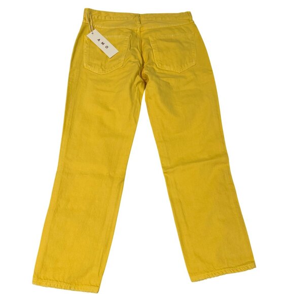 AMO Womens Tomboy Crop Pants Yellow Denim Size 27 Relaxed Fit Button Fly - Picture 4 of 16
